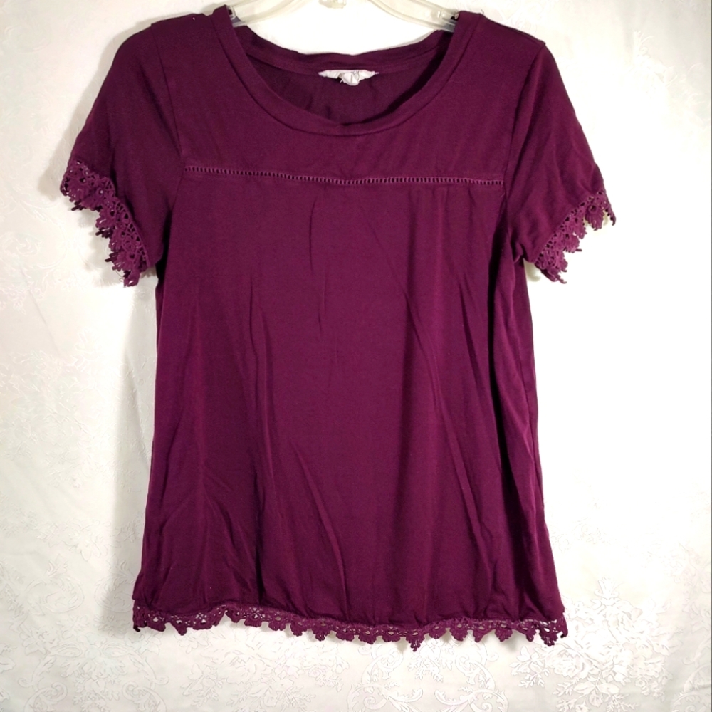 Coverstitched maroon tunic   women's  L   #459